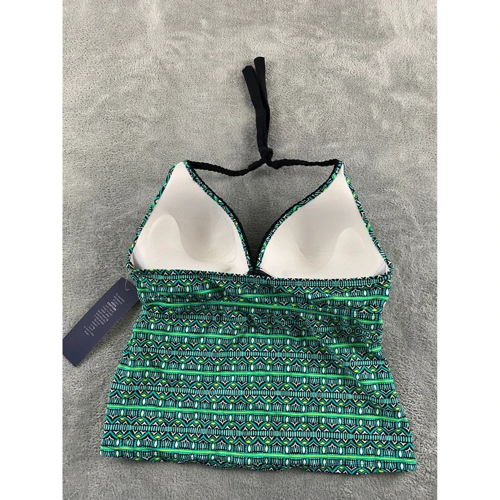 Aqua Couture Womens Green Tribal Geometric Push Up Halter Tankini Top Size M NEW